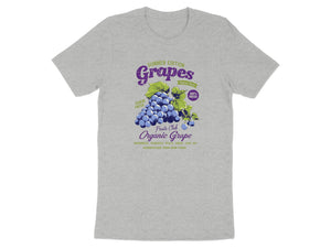 Gray t-shirt graphic with grapes, "Summer Edition" and "Organic Grape" text.