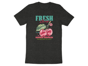 Dark t-shirt with "FRESH Cherry" and