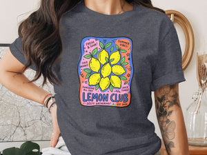 Lemon Club graphic with lemons, text: Fresh & Sour, Cold Drinks, Sunshine All Day, Juicy Times, Zesty Gathering.