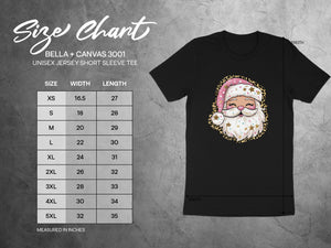 Size chart for Bella + Canvas 3001 Unisex Jersey Short Sleeve Tee.