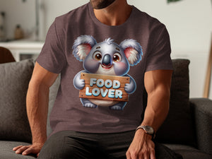 Cartoon koala holding a wooden sign that says "FOOD LOVER".