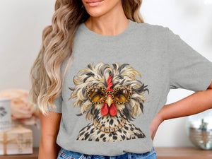 Rooster with sunglasses and diamond necklace on a grey t-shirt