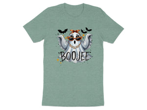 Ghost wearing sunglasses and bandana with "Boojee" text and bats.