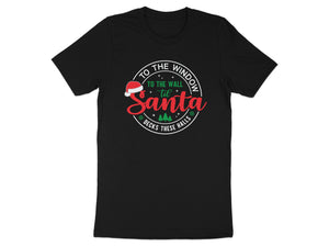 Black t-shirt with "To the wall til Santa decks these halls" text and Christmas graphics.