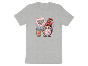 Gnome with coffee and "Love you a latte" text within a heart.