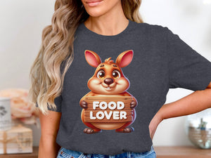 Cartoon kangaroo holding wooden sign that says "FOOD LOVER".