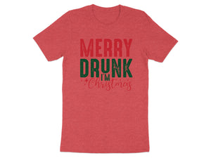 Red t-shirt with text "MERRY DRUNK I'M Christmas".