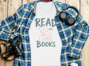 White t-shirt with "Read More Books" and a reading duck graphic.