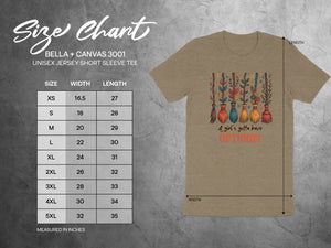 Size chart for Bella+Canvas 3001 unisex tee with broom graphic and text "A girl's gotta have OPTIONS!".