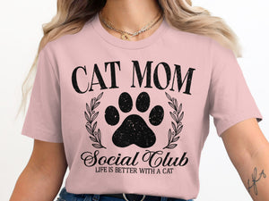 Cat Mom Social Club, life is better with a cat, distressed paw print