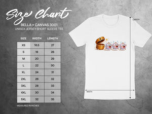 Size chart for Bella + Canvas 3001 unisex jersey short sleeve tee.