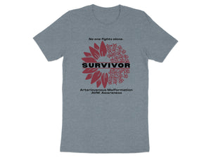 Grape t-shirt with sunflower graphic and the text "SURVIVOR."