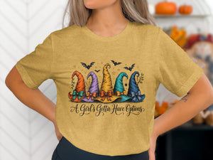Five colorful witch hats with text "A Girl's Gotta Have Options"