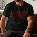 Black t-shirt with red "TAILGATE SOCIAL CLUB" text and a football helmet icon.