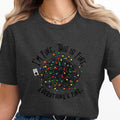 Dark grey t-shirt with tangled Christmas lights and text "I'M FINE. THIS IS FINE. EVERYTHING'S FINE."