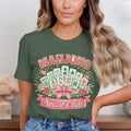 Mahjong Social Club graphic on a dark green t-shirt with mahjong tiles and flowers.