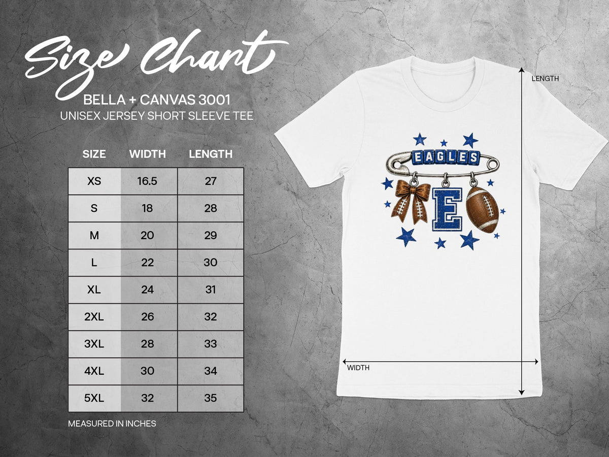 Size chart for Bella + Canvas 3001 unisex jersey short sleeve tee.
