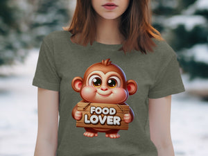 Cartoon monkey holding a wooden sign that says "FOOD LOVER".