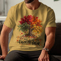 Yellow t-shirt with a colorful fall tree and the text "Fall is my favorite color".
