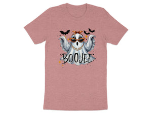 Ghost with sunglasses and "Boojee" text, bats, and stars.