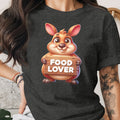 Cartoon kangaroo holding a wooden sign that says FOOD LOVER.