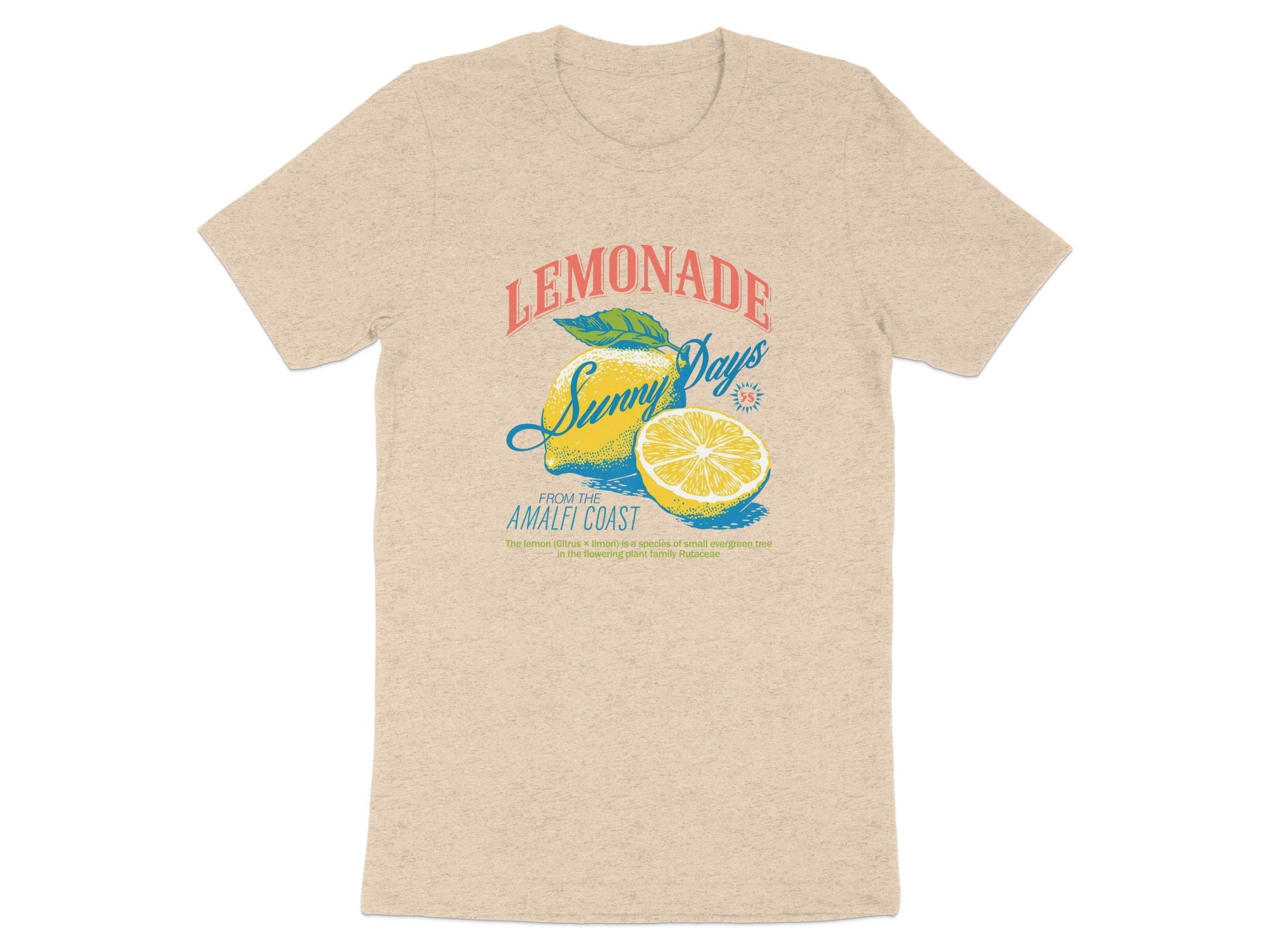 T-shirt with "Lemonade Sunny Days" graphic and lemons, from the Amalfi Coast.