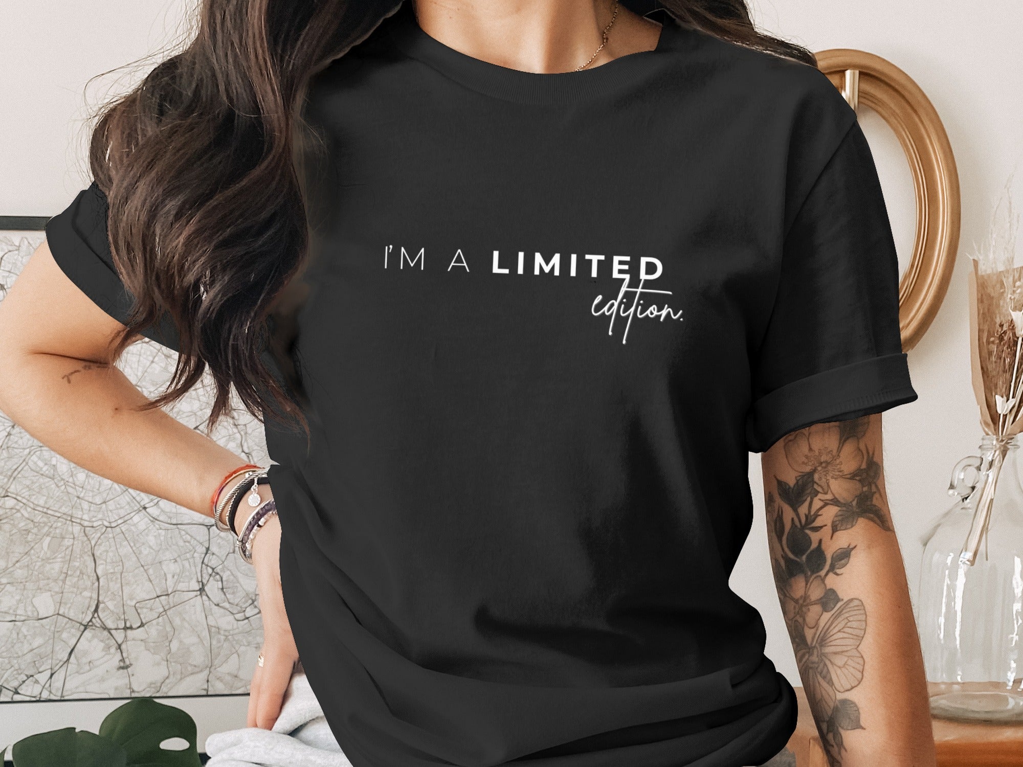 Black t-shirt with white text that reads "I'M A LIMITED edition."