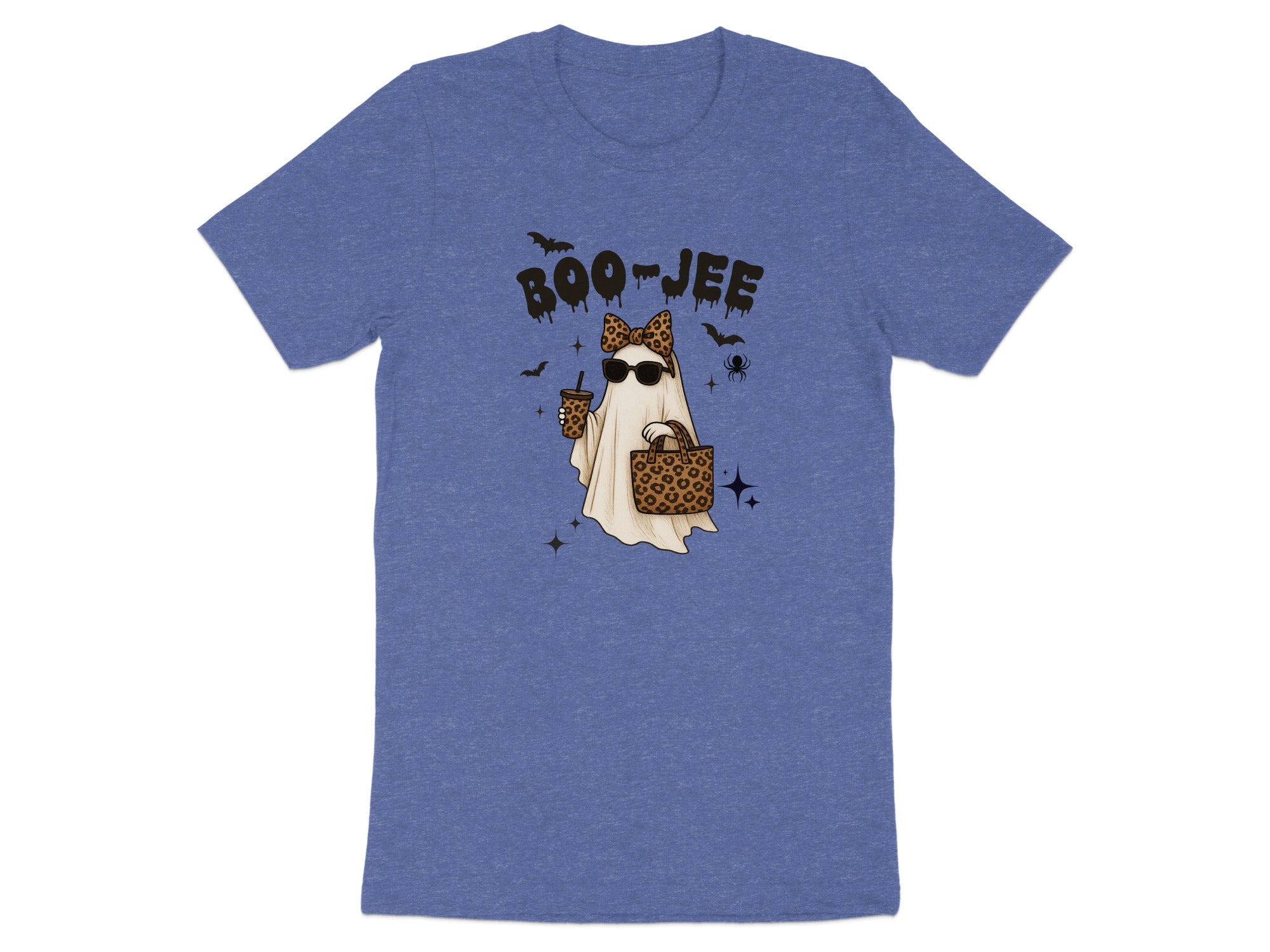 Ghost with leopard print accessories and "Boo-Jee" text.