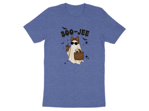 Ghost with leopard print accessories and "Boo-Jee" text.