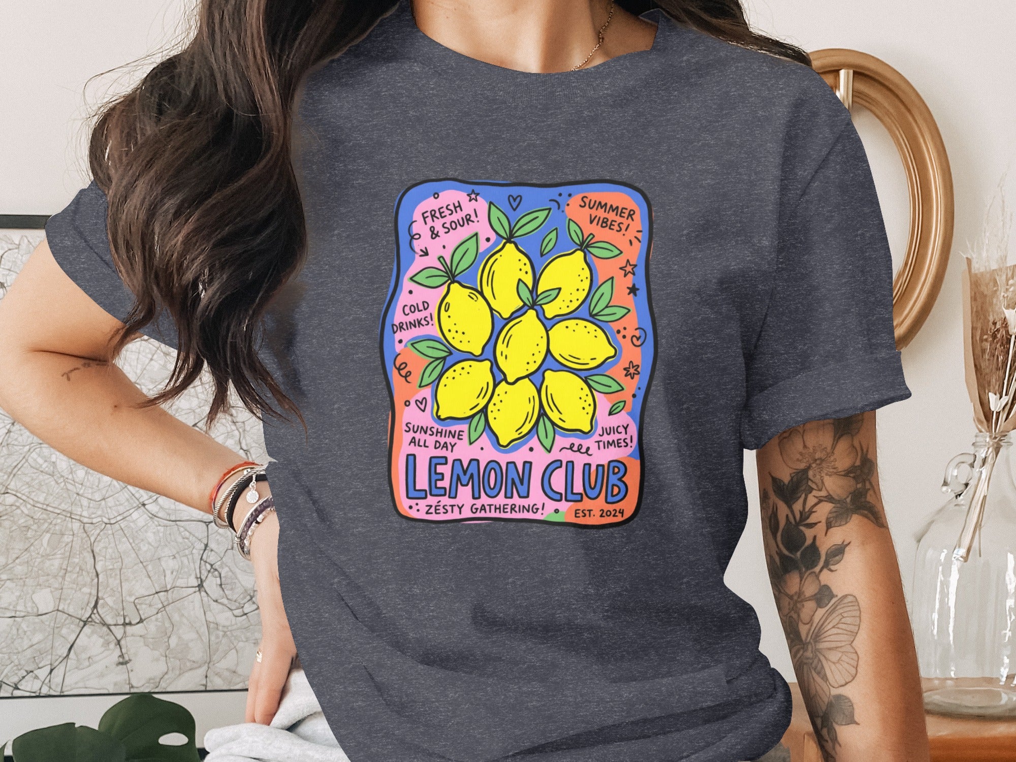 Lemon Club graphic with lemons, text: Fresh & Sour, Cold Drinks, Sunshine All Day, Juicy Times, Zesty Gathering.