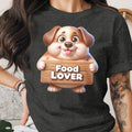 Cartoon dog holding a wooden sign that says "Food Lover."