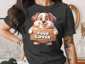 Cartoon dog holding a wooden sign that says "Food Lover."