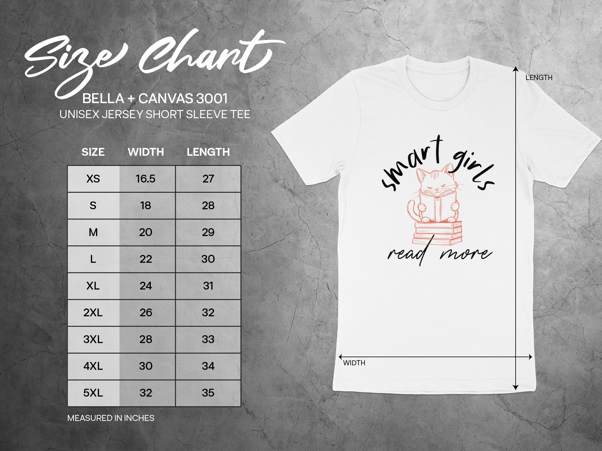Size chart for Bella + Canvas 3001 unisex jersey short sleeve tee.