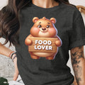 Cartoon bear holding a wooden sign with "FOOD LOVER" text.