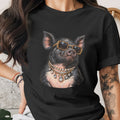 Black t-shirt with a graphic of a pig wearing sunglasses and jewelry.