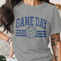 Grey t-shirt with distressed blue "GAME DAY" text and volleyball graphic.