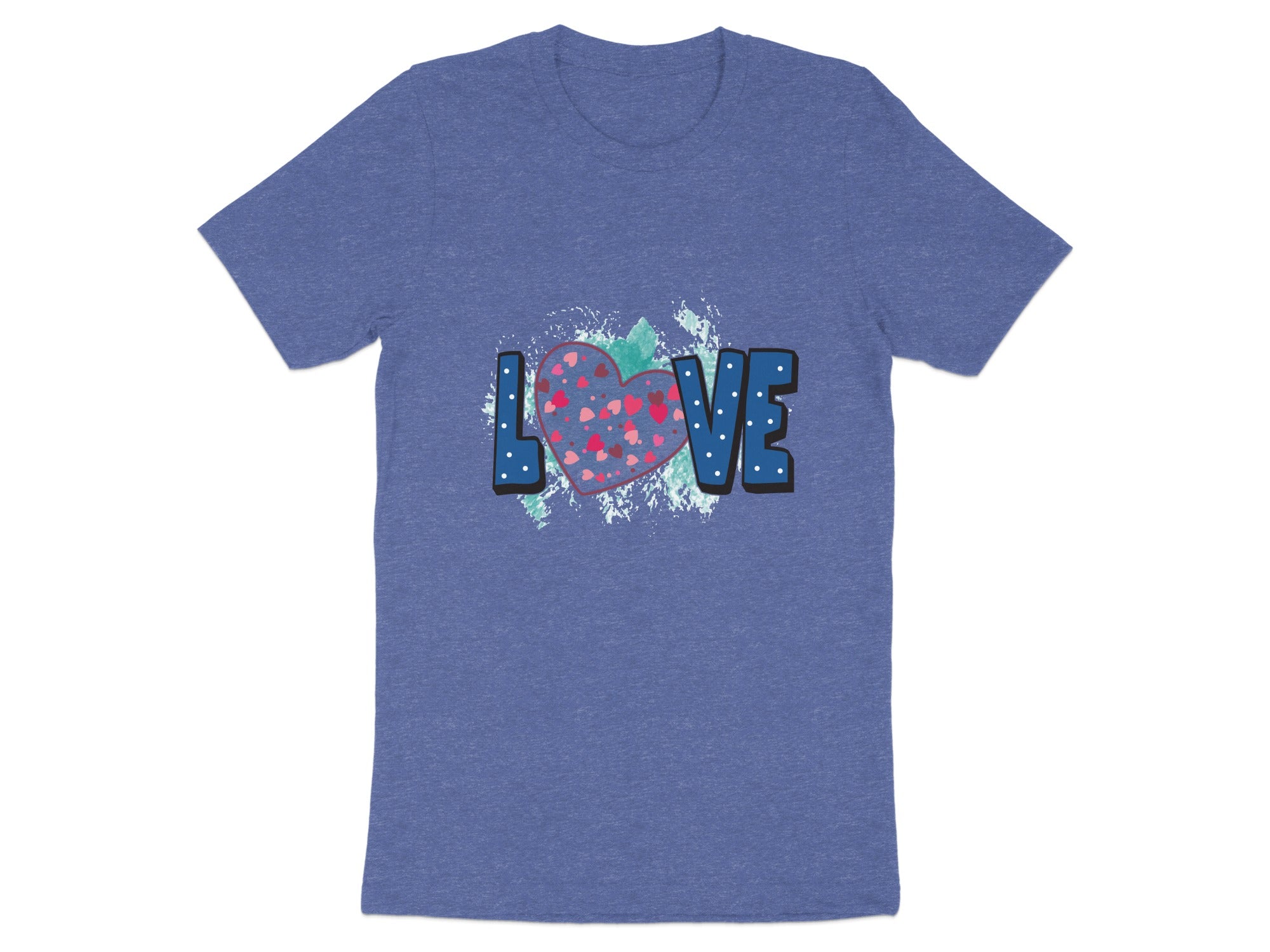 Blue t-shirt with the word "LOVE" and a heart design.