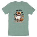 A ghost wearing sunglasses and a bow holds a pumpkin and drink, with "BOO-JEE" text.