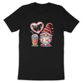 Gnome reading and coffee cup with text "Love You A Latte" on a black t-shirt.
