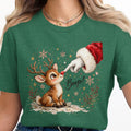 Santa's gloved finger booping a reindeer's nose with "Boop!" text.