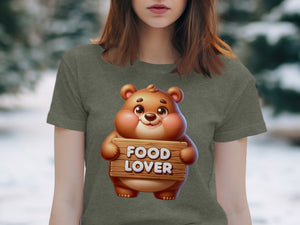 A cartoon bear holds a wooden sign that reads "FOOD LOVER".