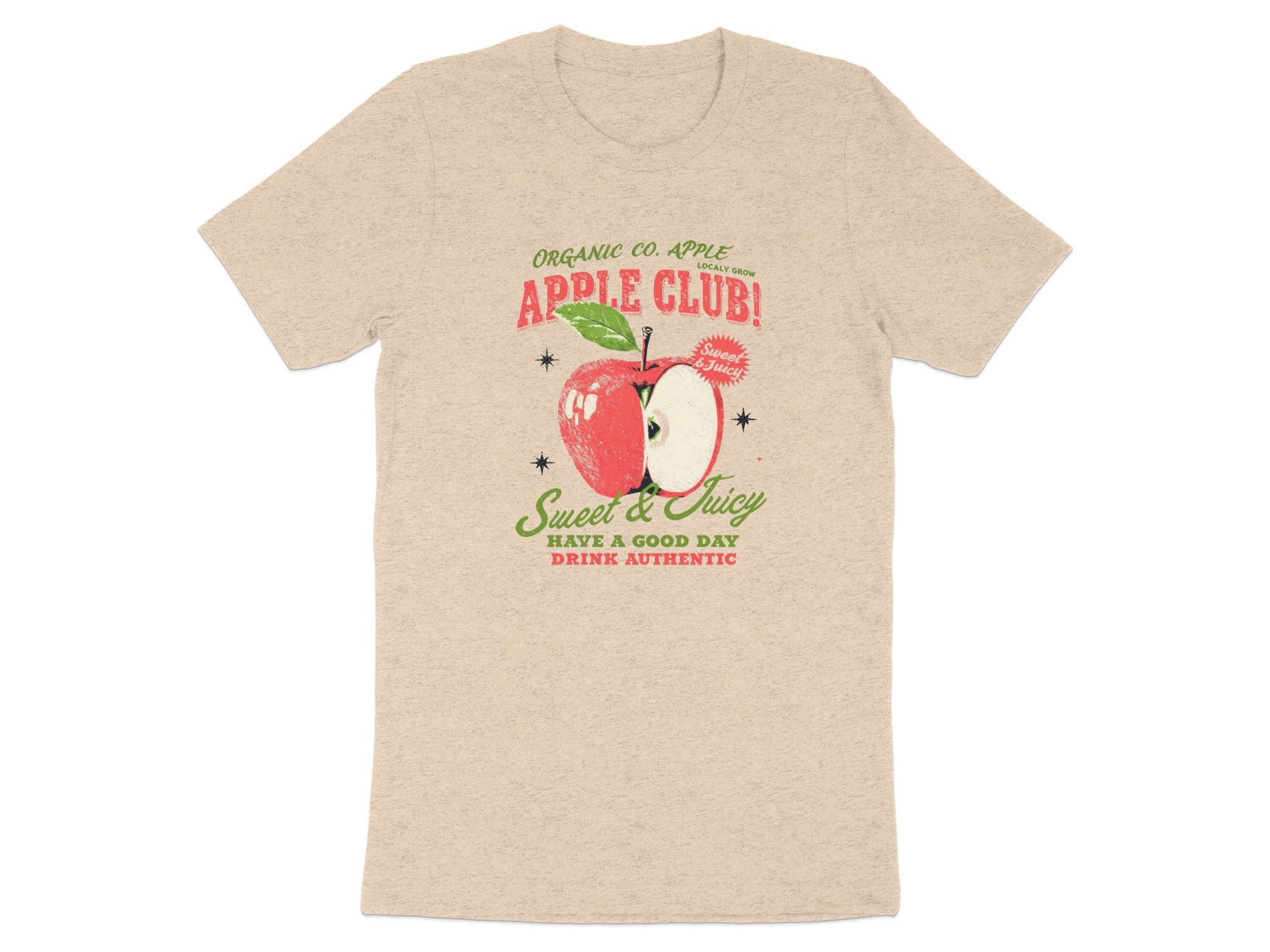 T-shirt with "Apple Club" graphic, featuring a red apple and text.
