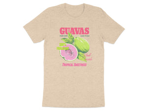 T-shirt with "GUAVAS" text, fruit illustration and "Tropical Sweetness" slogan.