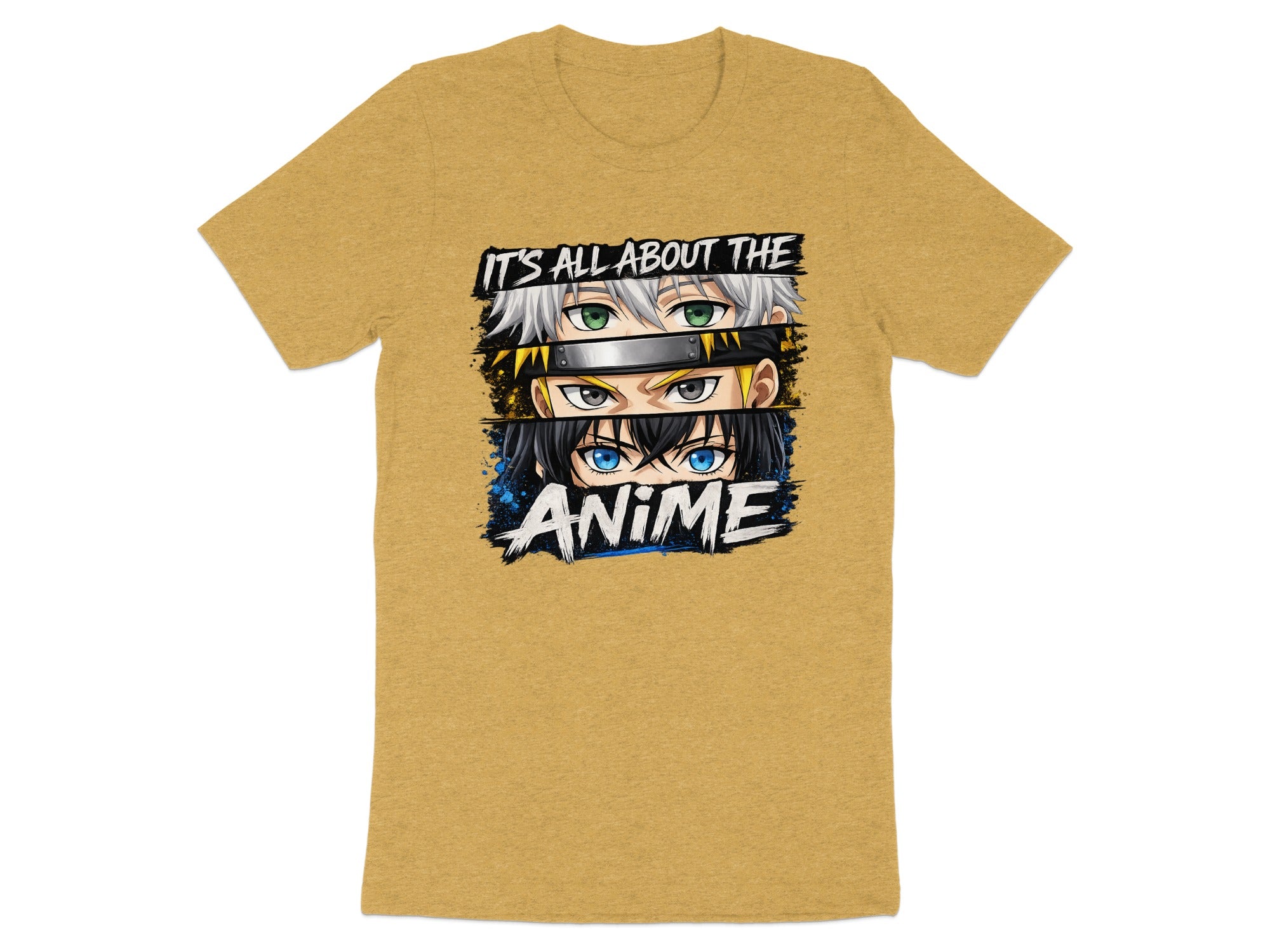 T-shirt with anime eyes and text "IT'S ALL ABOUT THE ANIME".