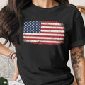 Black t-shirt with distressed American flag graphic on the chest.