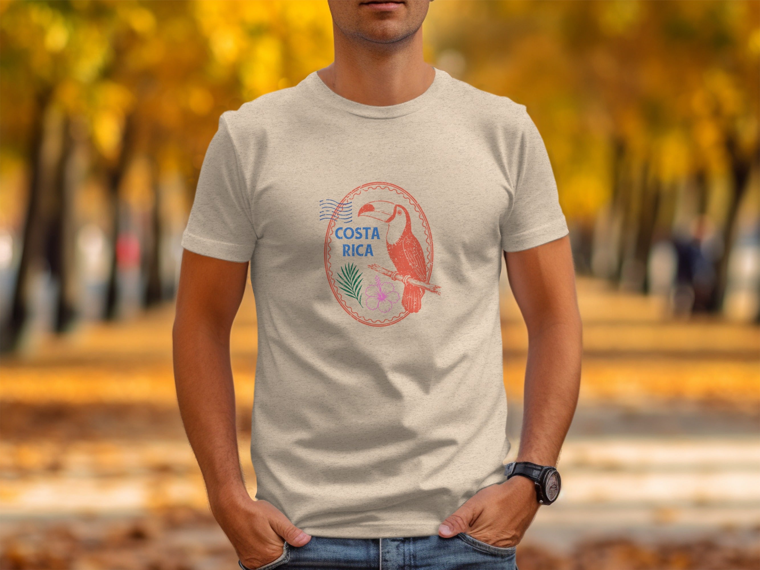 Light beige t-shirt with a red toucan and