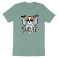 Ghost wearing sunglasses and bandana with "Boojee" text and bats.
