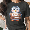 Cute penguin holding a wooden sign that says "FOOD LOVER".