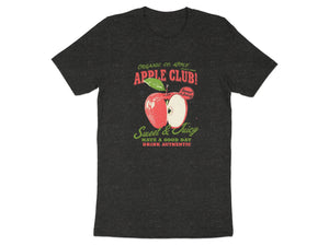 Dark t-shirt with "Apple Club!" text and an apple graphic.