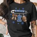 Black t-shirt with a safety pin design featuring "EAGLES", football, and E.